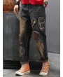 Plaid Embroidered Patchwork Drawstring Jeans For Women