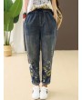 Casual Holes Flowers Embroidery Loose Old Harem Jeans