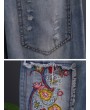 Vintage Embroidered Patch Elastic Waist Denim