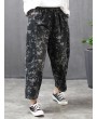 Printed Patchwork Pocket Loose Ankle Length Jeans