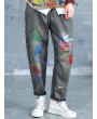 Vintage Embroidery Printed High Waist Loose Casual Jeans