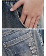 Patch Letters Elastic Waist Casual Denim