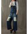 Vintage Double Pockets Patchwork Hole Old Jeans For Women