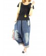 Women Patchwork Solid Color Loose Casual Harem Jeans