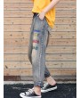 Letter Embroidery Patch Cuff Casual Denim