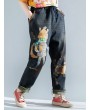 Cartoon Print Casual Ripped Harem Jeans For Women