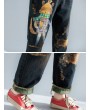 Cartoon Print Casual Ripped Harem Jeans For Women