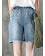 Embroidery Drawstring Ripped Short Jeans