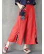 Folk Style Floral Print Patchwork Splited High Waist Women Pants