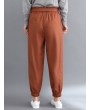 Solid Color Elastic Tie Waist Loose Casual Pants