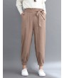 Solid Color Elastic Tie Waist Loose Casual Pants