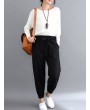 Solid Color Elastic Tie Waist Loose Casual Pants