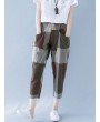 Patchwork Contrast Color Elastic Waist Casual Pants