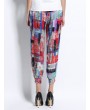 Women Printed Elastic Waist Ankle-Length Bloomers Casual Pants