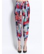 Women Printed Elastic Waist Ankle-Length Bloomers Casual Pants