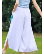 Side Splited Solid Color Tassels Elastic Waist Vintage Pants