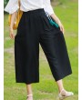 Side Splited Solid Color Tassels Elastic Waist Vintage Pants