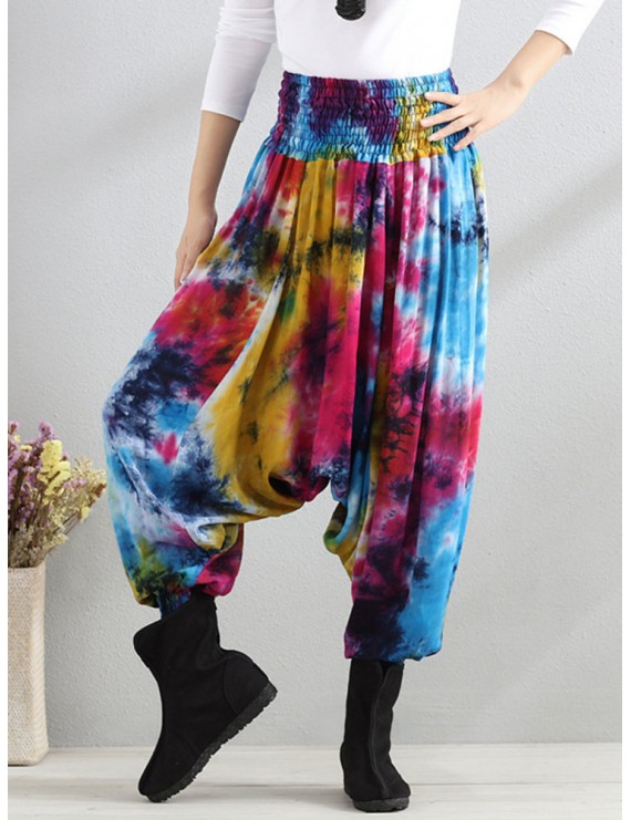 Casual Loose Printed Elastic Waist Women Wide Leg Pants