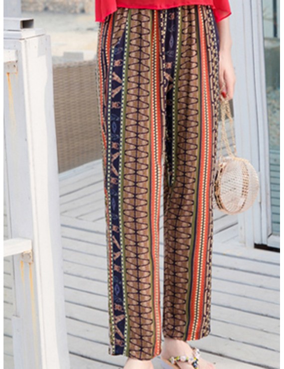 Bohemian Print High Waist Elastic Waist Pants