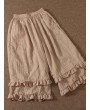 Sweet Solid Color Ruffled Elastic Waist Wide Leg Capris