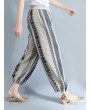 Stripe Plaid Print Wide Leg Drawstring Waist Casual Pants