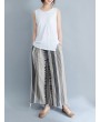 Stripe Plaid Print Wide Leg Drawstring Waist Casual Pants