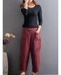 Casual Solid Color Patchwork Elastic Waist Women Harem Pants