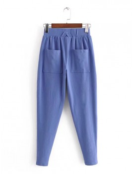 Elastic Waist Casual Big Pocket Trousers