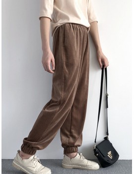 Loose Pockets Solid Color Elastic Waist Harem Pants