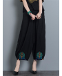 Vintage Embroidery Casual Loose Women Wide Leg Pants