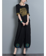 Vintage Embroidery Casual Loose Women Wide Leg Pants