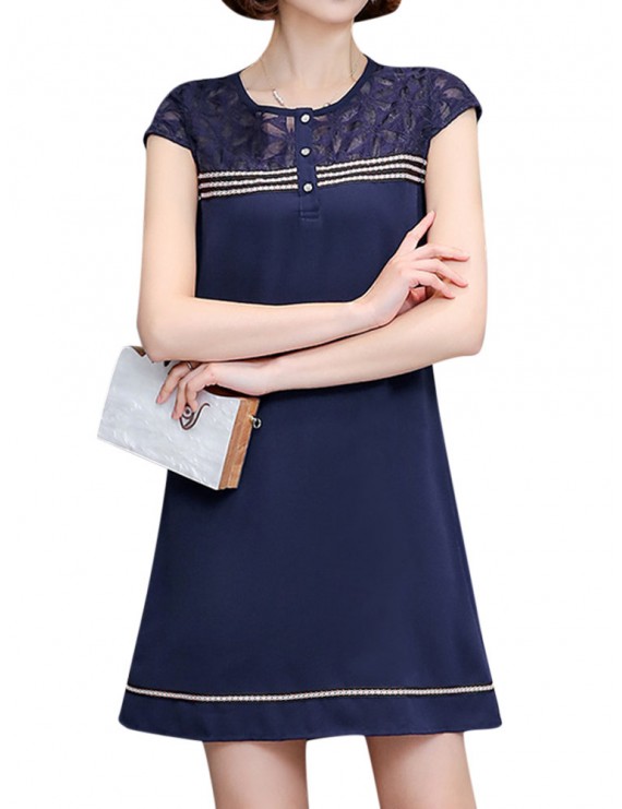 Women Patchwork Elegant Short Sleeve Mini Dresses