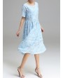 Women Jacquard O-Neck Short Sleeve Billowing Two-Piece Dresses