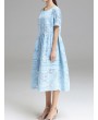 Women Jacquard O-Neck Short Sleeve Billowing Two-Piece Dresses