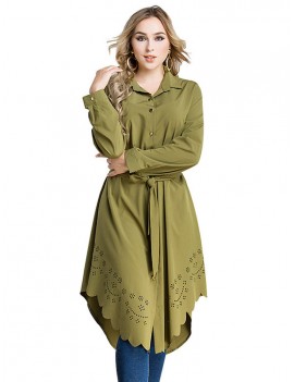 Long Sleeve Pure Color Buttons Shirt Dresses For Women