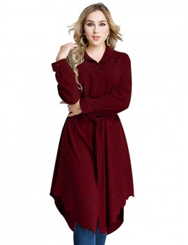 Long Sleeve Pure Color Buttons Shirt Dresses For Women