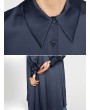 Long Sleeve Dark Blue Asymmetrical Casual Shirt Dresses