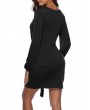 Solid Color Long Sleeve Drawstring Casual Dresses