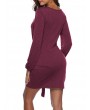 Solid Color Long Sleeve Drawstring Casual Dresses