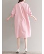 Casual Solid Color Loose Stand Collar 3/4 Sleeve Shirt Dress For Women