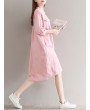 Casual Solid Color Loose Stand Collar 3/4 Sleeve Shirt Dress For Women