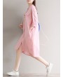 Casual Solid Color Loose Stand Collar 3/4 Sleeve Shirt Dress For Women