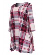 Plaid Women O-neck Long Sleeve Pockets Mini Dresses