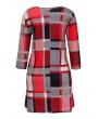 Plaid Women O-neck Long Sleeve Pockets Mini Dresses