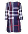 Plaid Women O-neck Long Sleeve Pockets Mini Dresses