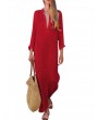 Deep V-neck Solid Color Cotton Maxi Casual Dresses