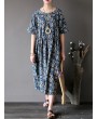 Vintage Casual Women Short Sleeve Floral Print Dresses