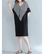 Casual Stripe Patchwork Loose Half Sleeve V-neck Women Dress