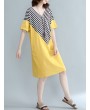 Casual Stripe Patchwork Loose Half Sleeve V-neck Women Dress