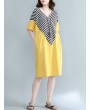 Casual Stripe Patchwork Loose Half Sleeve V-neck Women Dress